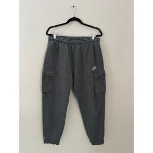 Nike Mens Club Fleece Classic Cargo Reworked Distressed Gray Joggers Size Large